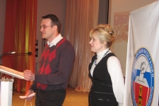 Торжественная часть. Иван Баранов (ТвГУ) и Валентина Дронова (зам. председателя Облизбиркома)